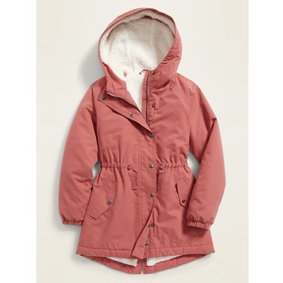 Old Navy Other - Old Navy Pink Water Resistant Hooded Sherpa Lined Girls Parka Jacket Size M 8